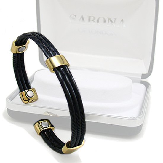 364 Trio Cable Black/Gold Sabona bracelet magnétique en acier inoxydable 