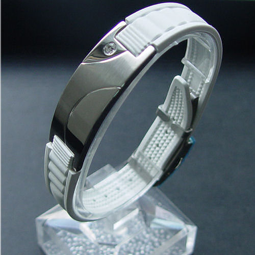 Negative Ion Bracelet black or white/stainless steel