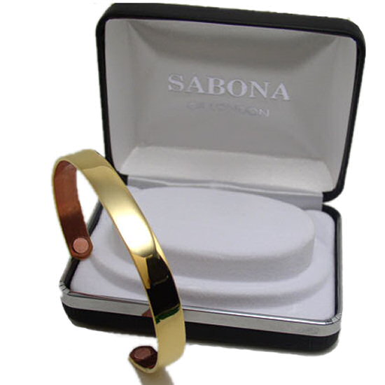 Sabona pure copper magnetic bracelet featuring a 18k polished gold plating finish