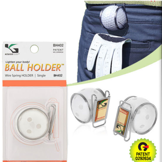 La singola porta pallina da golf in acciaio inossidabile è facilmente da fissare a quasi ogni cintura o pantalone. L’ uso è comodo grazie ad una molla elastica specifica.