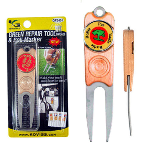 GF2401 Green Repair Tool aus Edelstahl & Ahorn mit Golfballmarker