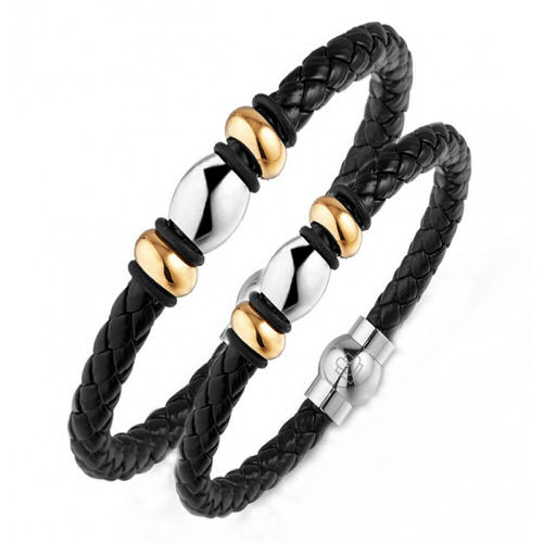 Lunavit magnetic cowhide leather bracelet bio-energetic accessory features the advantage of a powerful magnet negative ions and a germanium stone