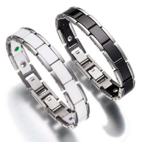 bio-energetic Lunavit magnetic bracelet made of ceramic titanium links accessory features advantage of powerful magnets germanium jade stones