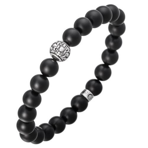 Lunavit Bracelet magnétique boule Agate noir, argent sterling & pierres germanium effets bienfaissant, bijoux thérapeutiques complémentaires, très agréable à porter