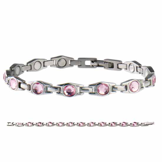 gioiello Sabona elegantissimo bracciale magnetico in acciaio inossidabile pink ribbon. La semplice raffinatezza della finitura è ornata da preziosi zirconi in rosa