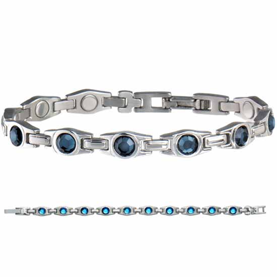 gioiello Sabona elegantissimo bracciale magnetico in acciaio inossidabile con una semplice raffinatezza della finitura ornata da preziosi zirconi in blu
