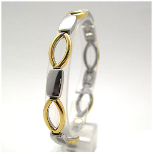 331 Sabona Executive Magnetic Bracelets featuring a polished stainless steel with a polished 18K gold plating and the benefit of a 1200 gauss Samarium Cobalt (SmCo) magnet is in each link