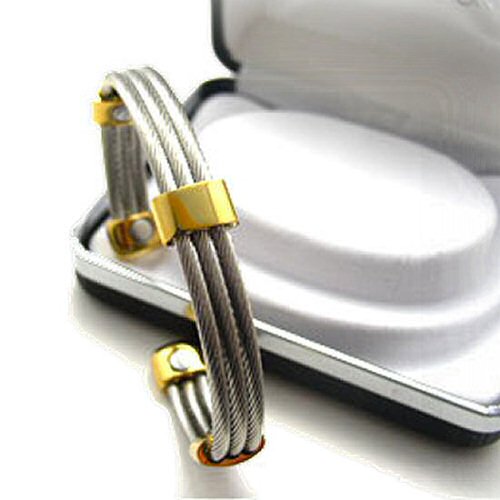 363 Trio Cable Stainless/Gold Sabona bracelet magnétique en acier inoxydable 