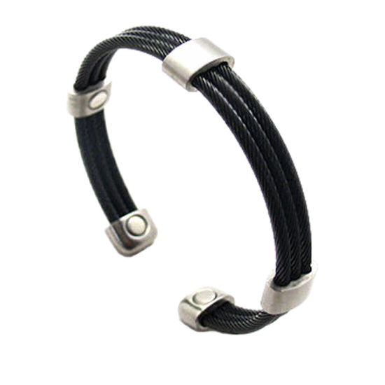 365 Trio Cable Black / Silver Sabona bracelet magnétique en acier inoxydable 